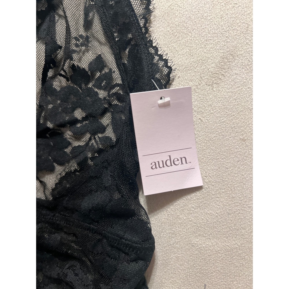 Auden Womens Black Floral Lace Bodysuit Teddy Sheer V-Neck P6610E Medium NWT - Picture 5 of 10